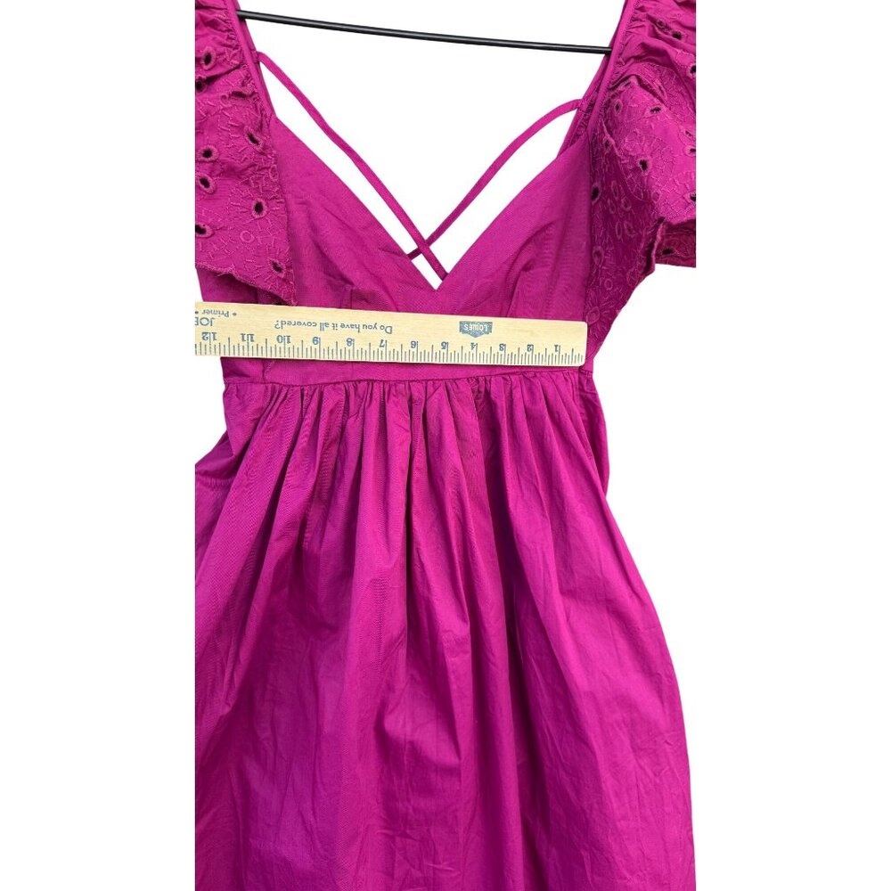 Anthropologie En Saison Eyelet Maxi Dress XS Puff Sleeve Cross Back Boho Ruffle - Picture 9 of 15